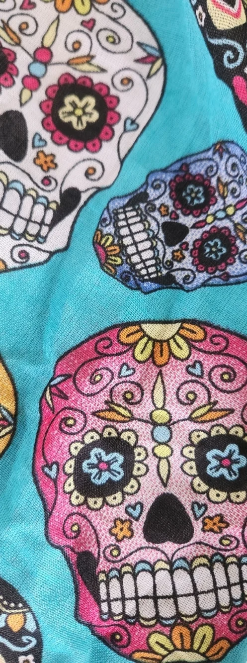 Chic Y2K Skull Print Gauze Scarf Teal & Black